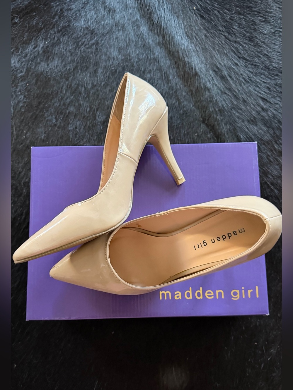 Madden Girl Beige Patent Pointed-Toe Stiletto Pumps